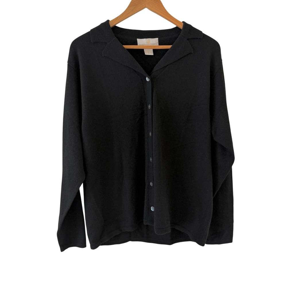 Precious Fibers 100% Cashmere Cardigan Sweater Womens XL Black Collared Luxe
